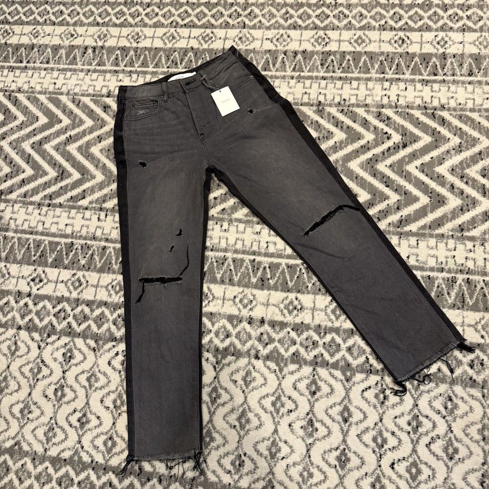 Hidden Tracey High Rise Straight Distressed Jeans Gray Black NWT Size 24